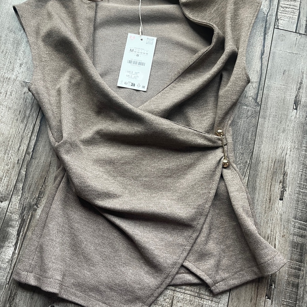 Zara Taupe Wrap Blouse